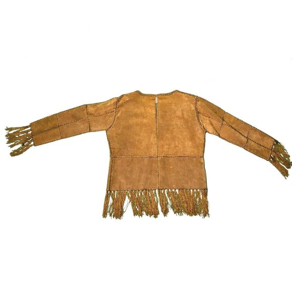 Vintage 90s Y2K Mall Goth Grunge Brown Kroshetta by Papillon Fringe Jacket Rare - Picture 8 of 8